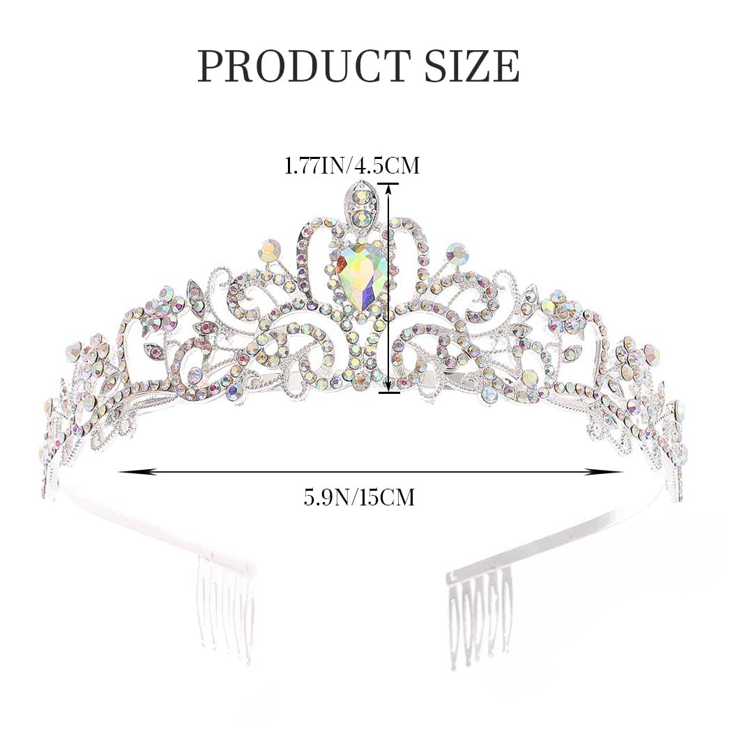 YeanSilver Crystal Tiara Crowns Bridal Queen Crown with Comb Rhinestone Princess Crowns Costume Hair Accessories for Women and Girls (Silver AB)