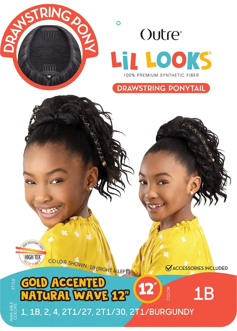Outre Lil Looks Drawstring Ponytail GOLD ACCENTED NATURAL WAVE 12″ (2T1/30)