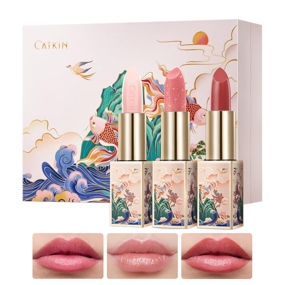 CATKIN Lip Balm Color Tinted Changing Lipstick Ultra Hydrating Lip Moistrurizer Chapstick with Vitamin E Nourishing For Cracked & Dry Lips 0.12 oz 3pcs Gift Box (01+06+07)