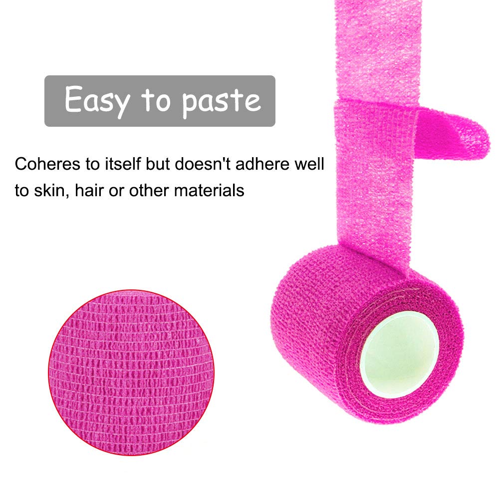 VideoPUP 24PCS Tattoo Grip Cover Wrap,Disposable Cohesive Tattoo Grip Cover Elastic Bandage Handle Grip Tube for Tattoo Machine Tattoo Grip Accessories(Phosphor Pink)