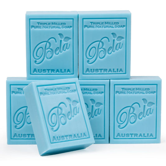 BELA - Triple Milled Pure Natural Soap Bars - Goat's Milk & Sea Salt, 3.3 oz (Pack of 6) - Organic Shea Butter - Rich Creamy Lather - Triple French Milled - Long Lasting - Made in Australia