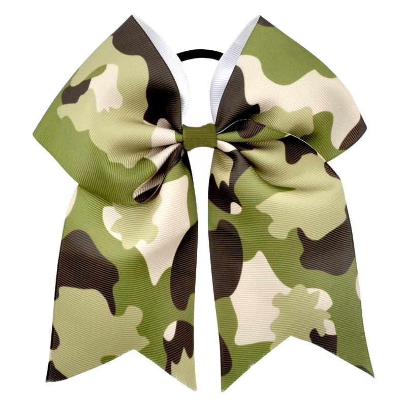Camouflage Cheer Bow Green Tye Dye Come Hair Bowknot Camouflage Ponytail Holder Bow PHB03 (2 Pcs Set-B)
