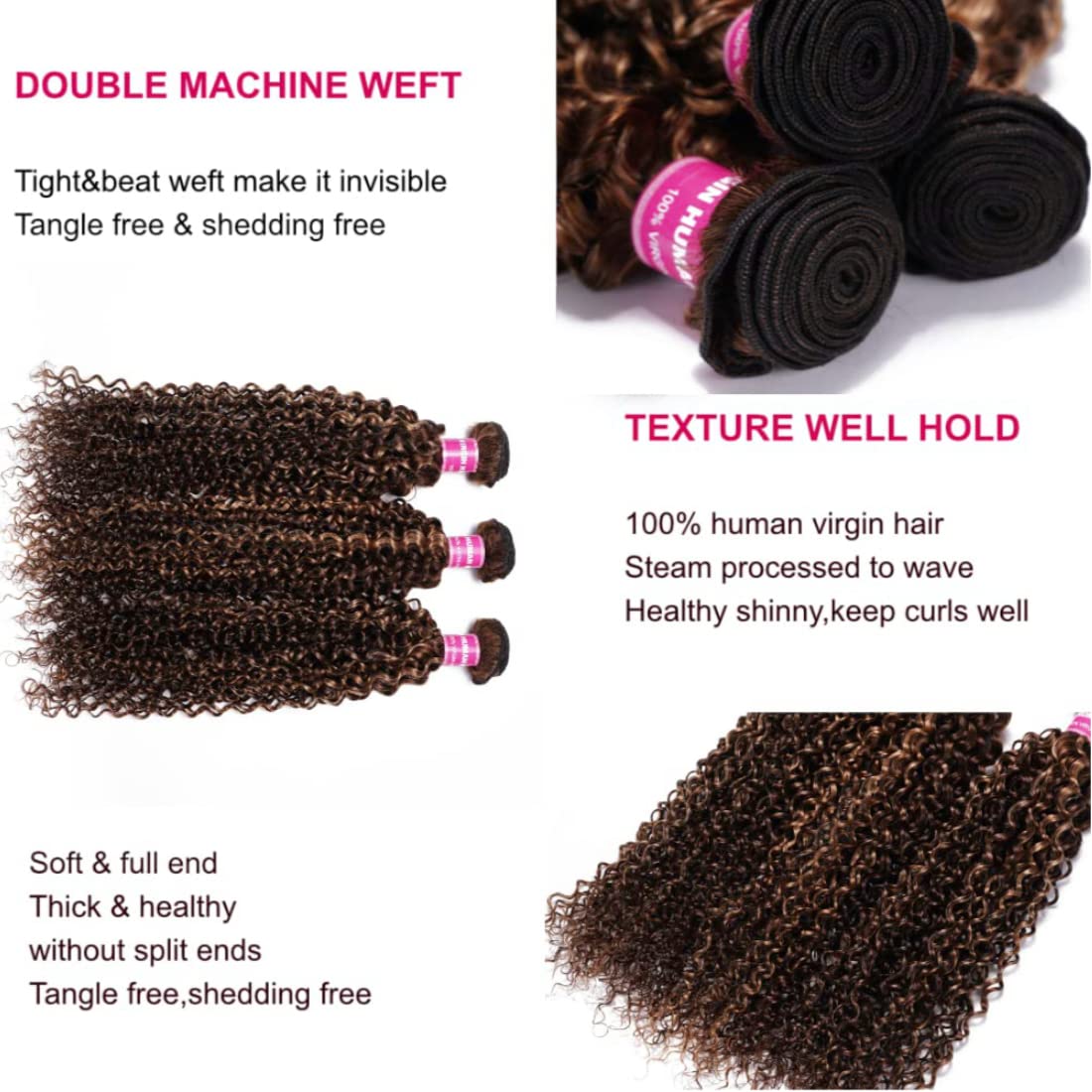 Sunber Human Hair Bundle Honey Blonde Highlight Curly Human Hair Weave Bundle 12A Brazilian Remy TL412 Highlights Balayage Color 22"Inch Human Hair Weave Sew in Extension