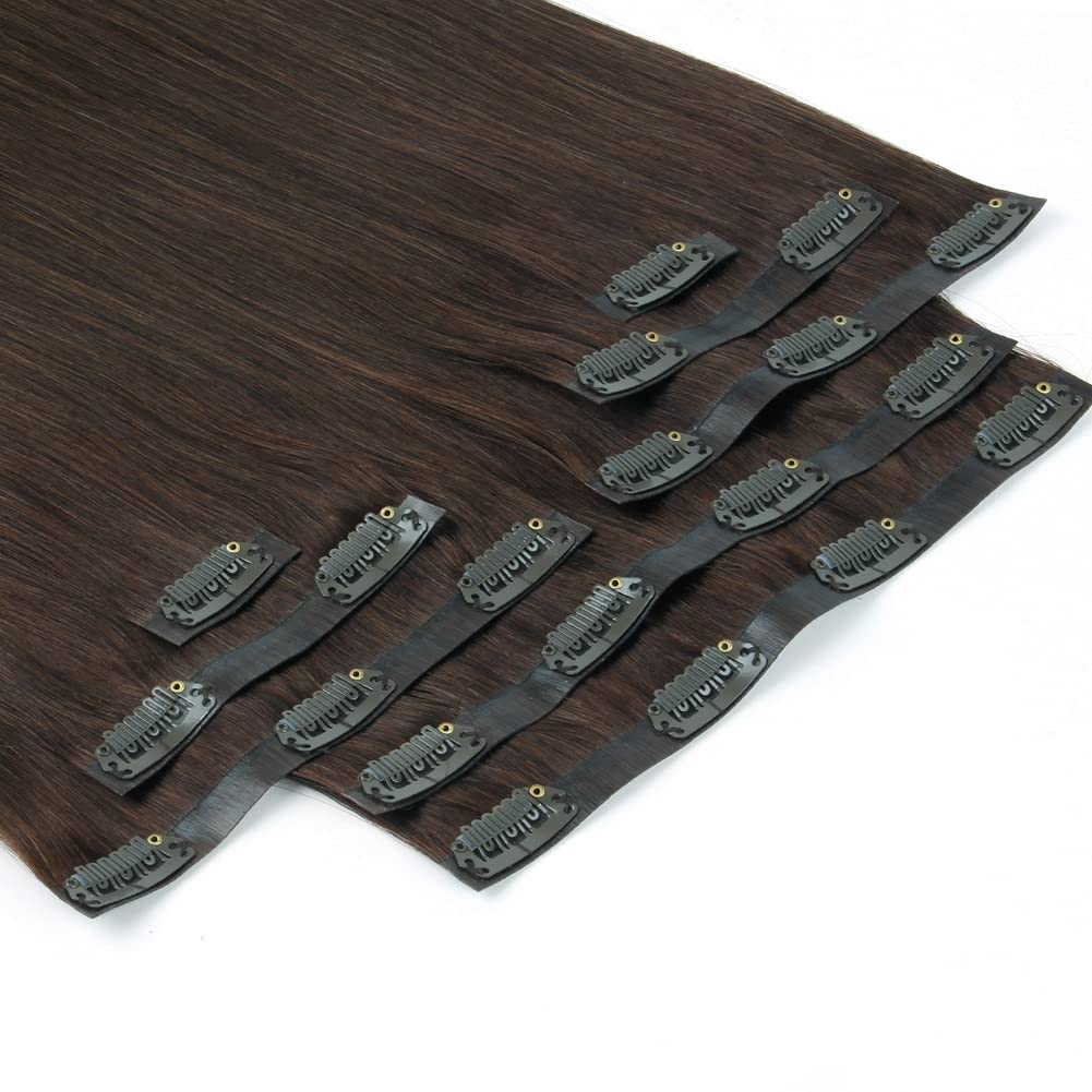 Sixstarhair Clip In Extensions Remy Human Hair Walnut Brown Hair Extensions Medium Brown Real Thick Hair 120g Pack with Seamless Clip In Hair Extensions 16inch 8 Pieces Pack