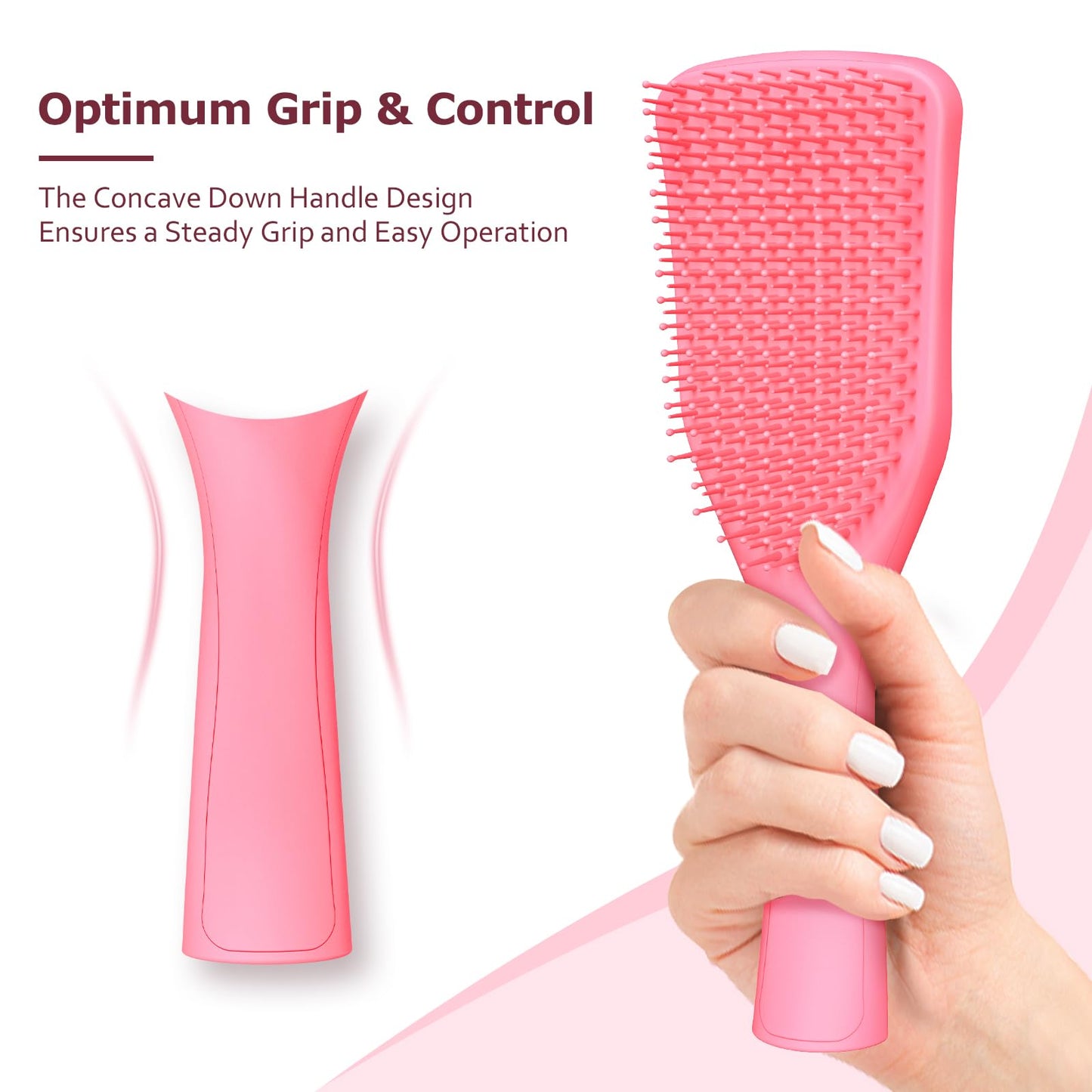 SHINLEA No Tangle Detangler Hair Brush for Wet & Dry Hair, Wave-shaped Soft Bristle Hairbrush for Reduces Breakage, Lightweight Travel Brush Detangling All Hair Types, Pink