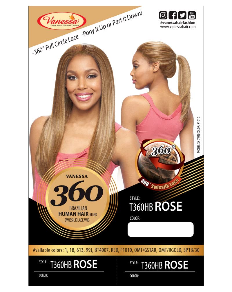 VANESSA T360HB ROSE (BT4007) Brazilian Human Hair Blend 360 Swissilk Lace Wig