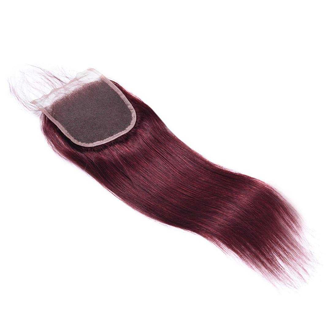 Straight Hair 8A Brazilian Virgin Hair 99j Burgundy Straight Hair 100% Unprocessed Human Hair Weaves 3 Bundles with Lace Closure 4x4 Free Part Red Wine Color Weft Weaves 12 14 16 with 12C,burgundy…