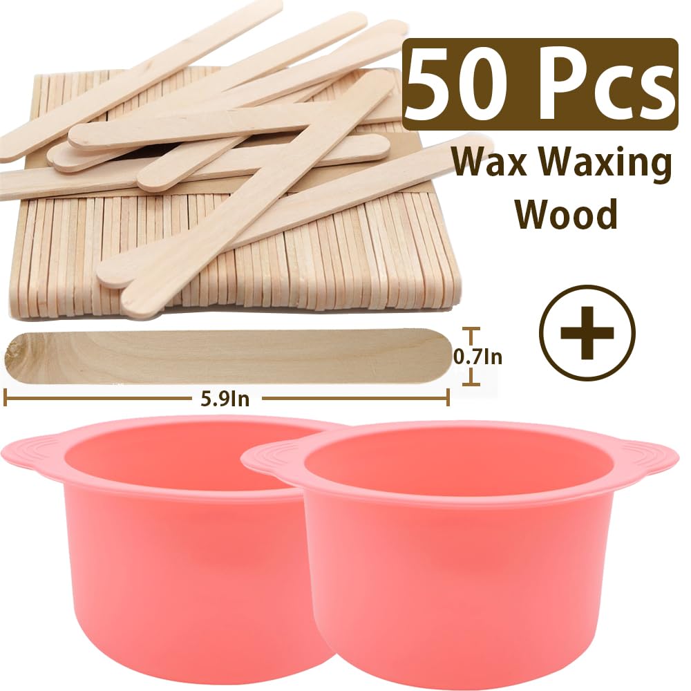 2 Pcs Silicone Wax Warmer Liner & 50 Pcs Waxing Sticks Body Hair Removal Sticks Applicator Easy to Clean Non-Stick Wax Pot Silicone Bowl Replacement…
