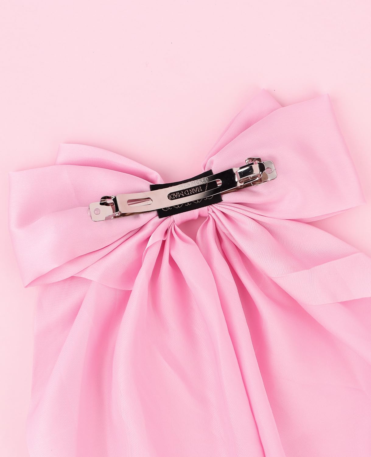 Wecoe 4pcs Pink Satin Hair Accessories for Women - Big Bows, Barrettes, Clips for Wedding, Bride, Party, Gift for Girls