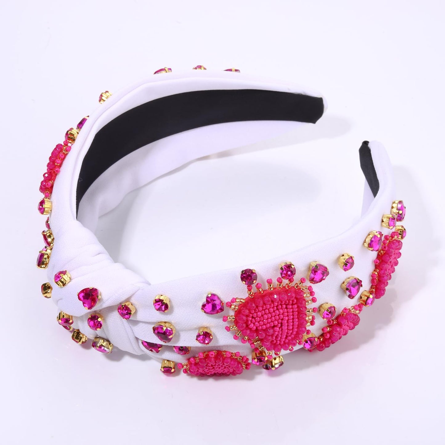 PHALIN Valentine's Day Headband for Women Beaded Heart Knotted Headband Embellished Crystal XOXO Headband Valentine's Day Hair Accessories Gifts (Style E)