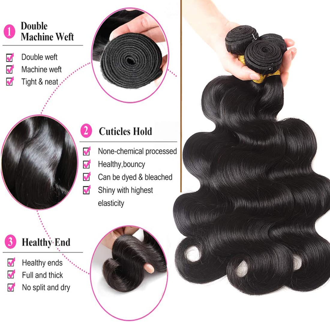 Body Wave Brazilian Virgin Hair 1 Bundles Hair Extensions For Women Hair Weaves Double Weft Hair Bundles 20 Inch