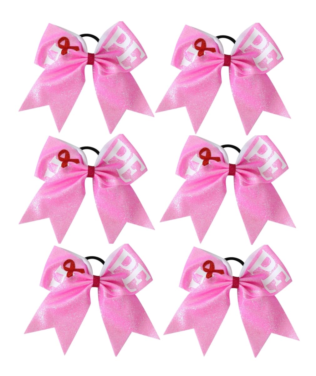 6 Pcs Pink Sequin Grosgrain Ribbon Glitter Hair Bows for Breast Cancer Awareness, Cheer Team Gifts for Teens