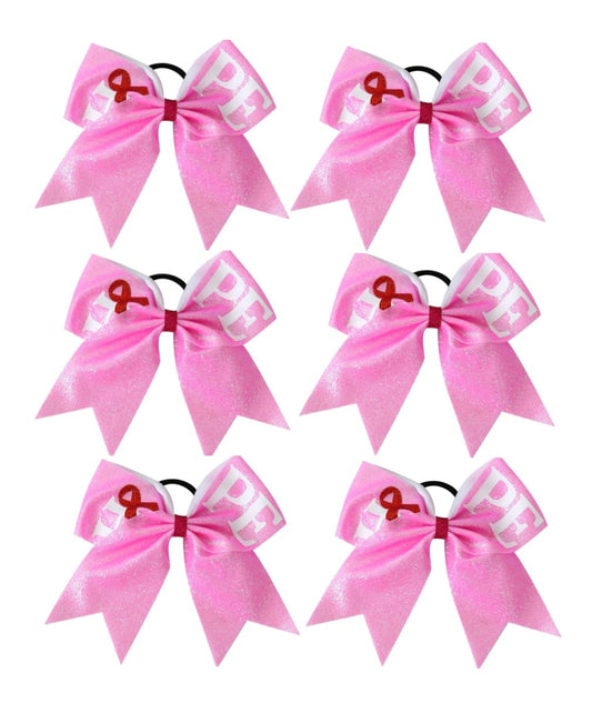 6 Pcs Pink Sequin Grosgrain Ribbon Glitter Hair Bows for Breast Cancer Awareness, Cheer Team Gifts for Teens