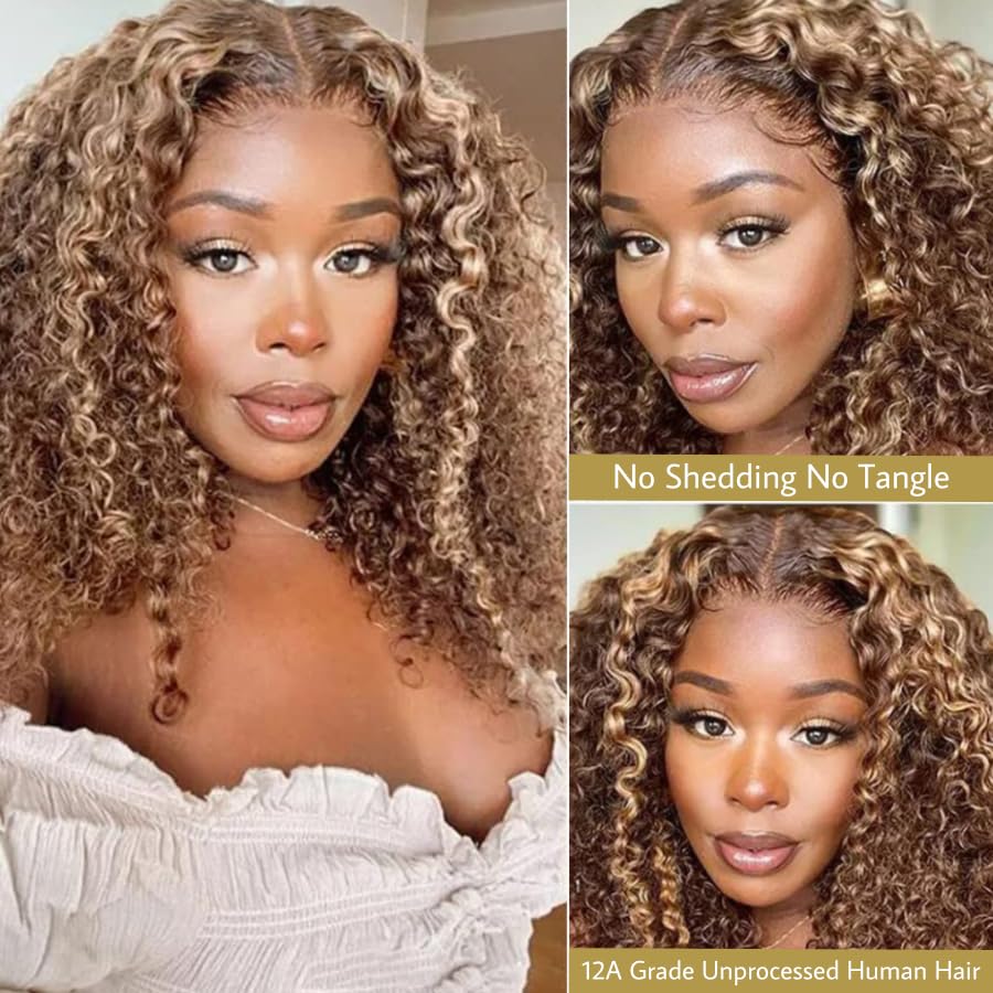 Sunber Human Hair Bundle Honey Blonde Highlight Curly Human Hair Weave Bundle 12A Brazilian Remy TL412 Highlights Balayage Color 22"Inch Human Hair Weave Sew in Extension