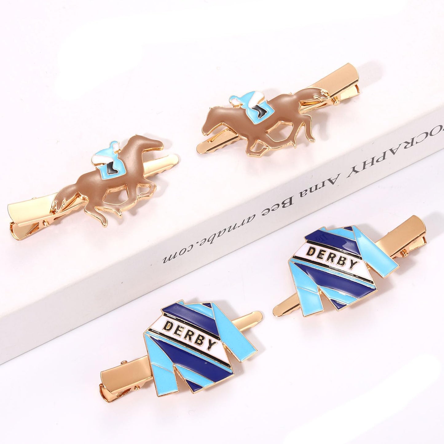 4PCS Kentucky Derby Hair Clips for Women Derby Riding Suit Horse Horseshoe Hairpins Kentucky Derby Hair Accessories Outfits Horse Racing Derby Fan Gifts (4PCS Blue&Brown)