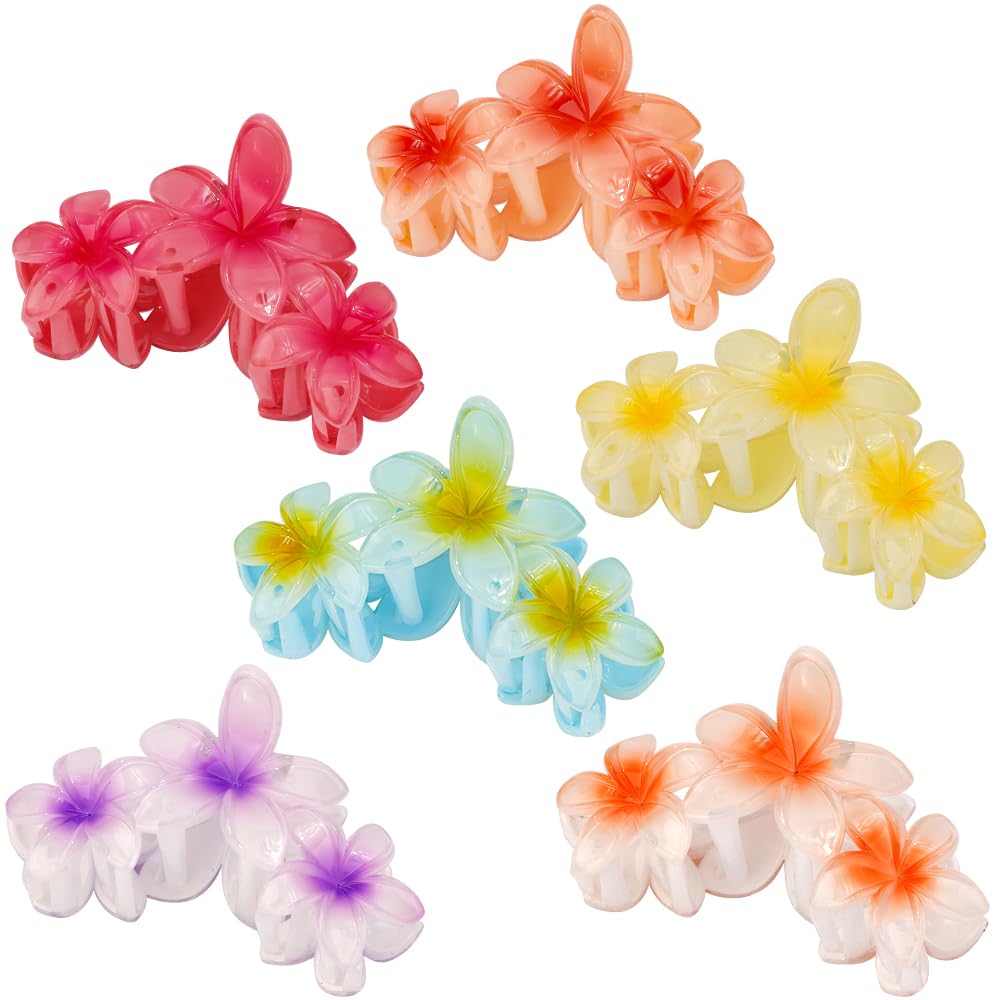 Ahoney 6PCS Flower Claw Clips Cute Hair Clips for Women Strong Hold Arcylic Nonslip Hawaiian Flower Hair Clips Beach Hair Accessories for Women Girls Holiday Gifts (Hawaiian)