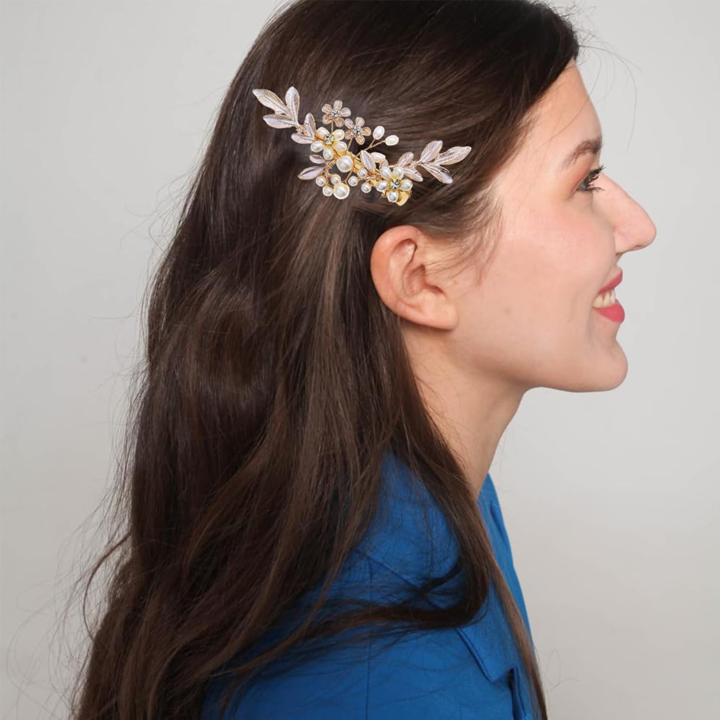 Brides Wedding Crystal Flower Hair Combs, Vintage Hair Clips French Rhinestone Barrettes, Pearl Flower Hair Pins Hair Accessories for Women Girls Bridesmaids