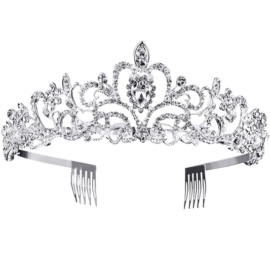 Silver Crystal Tiara Crowns for Women Girls Elegant Princess Crown with Comb for Little Girls Birthday and Wedding School Graduate Birthday Cosplay Halloween Party Accessories（Silver-01）