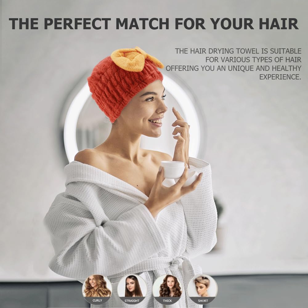 Tihebax 2Pcs Microfiber Hair Towel Wrap for Women Hair Drying Cap Hair Plopping Cap Hair Drying Towel Wrap Head Towels Wrap for Women Curly Hair (Red and Yellow)