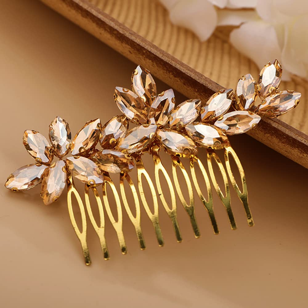 BERYUAN Simple Crystals Hair Comb for Women Girls Bride Hair Comb Multi-Color Comb Beige