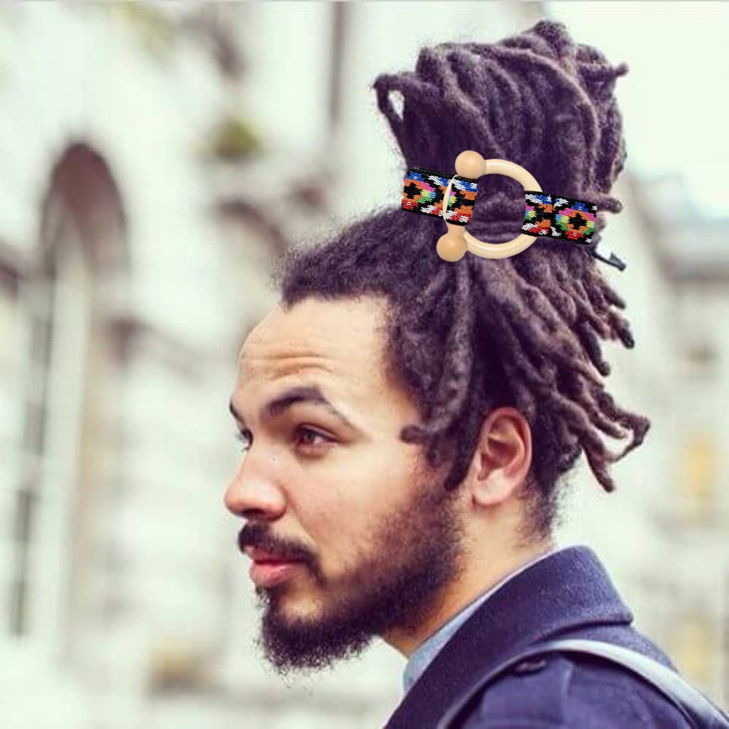 2 Pcs Toggle Hair Tie Dreadlock Accessories elastic ribbon Embedded Ponytail Holders Colorful Bohemian Style Loc Hair Accessories Long Dread Bands for Women Men (Rainbow,Yellow)