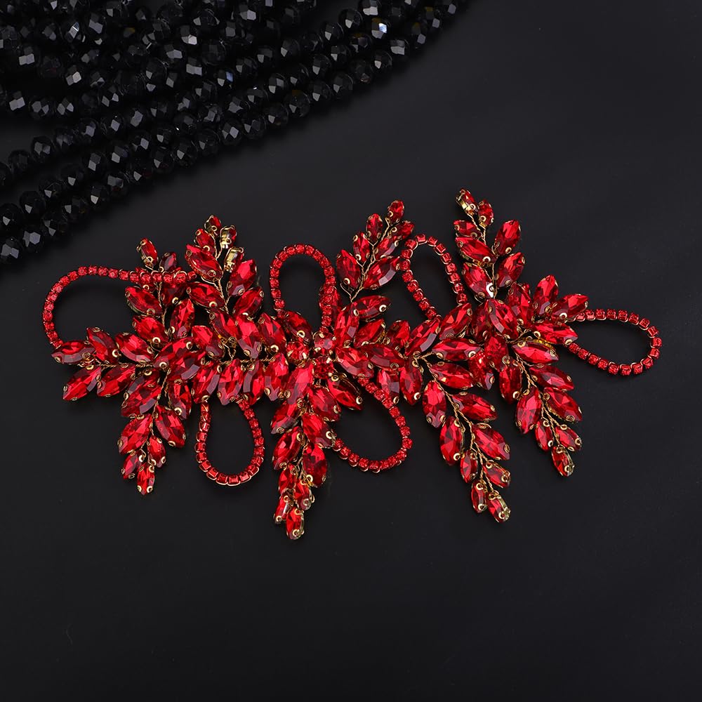 Teyglen Bridal Red Crystal Hair Vine Full Rhinestone Wedding Headband Hair Accessories for Bride Large Crystal Headband Headpiece for Women Girls (Red)