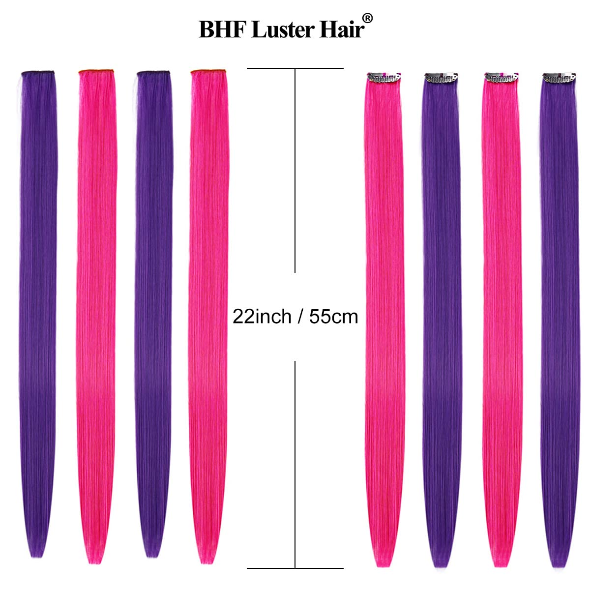BHF Pink Purple Hair Extensions Purple Orange Clip in - Halloween Hair Accessories for Kids Girls Women Bright Vibrant Neon Hair Extensions Fairy Hairpieces Long Straight 22" 10pcs