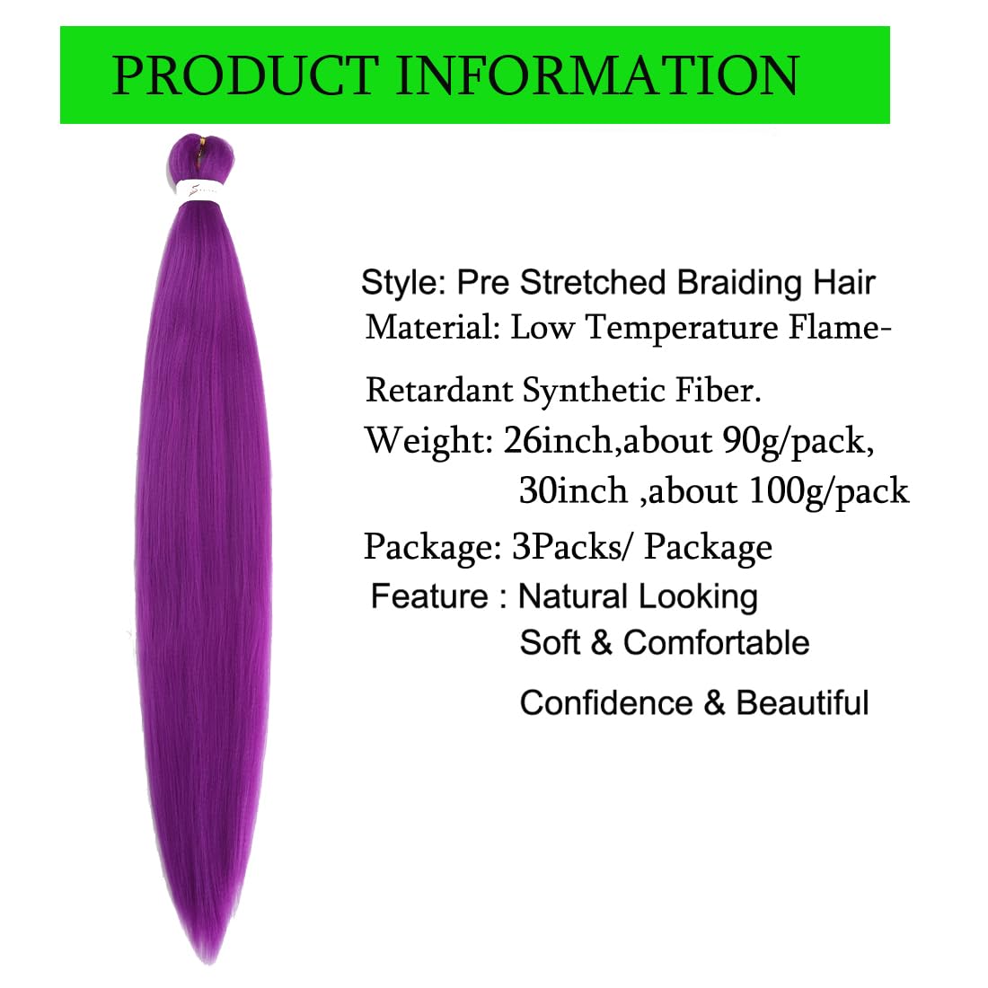 Pre Stretched Braiding Hair 26 Inch 3 Packs Purple Braiding Hair Synthetic Braids Hair Hot Water Setting Crochet Hair for Box Braids Yaki Texture Hair Extensions(26inch,Purple)
