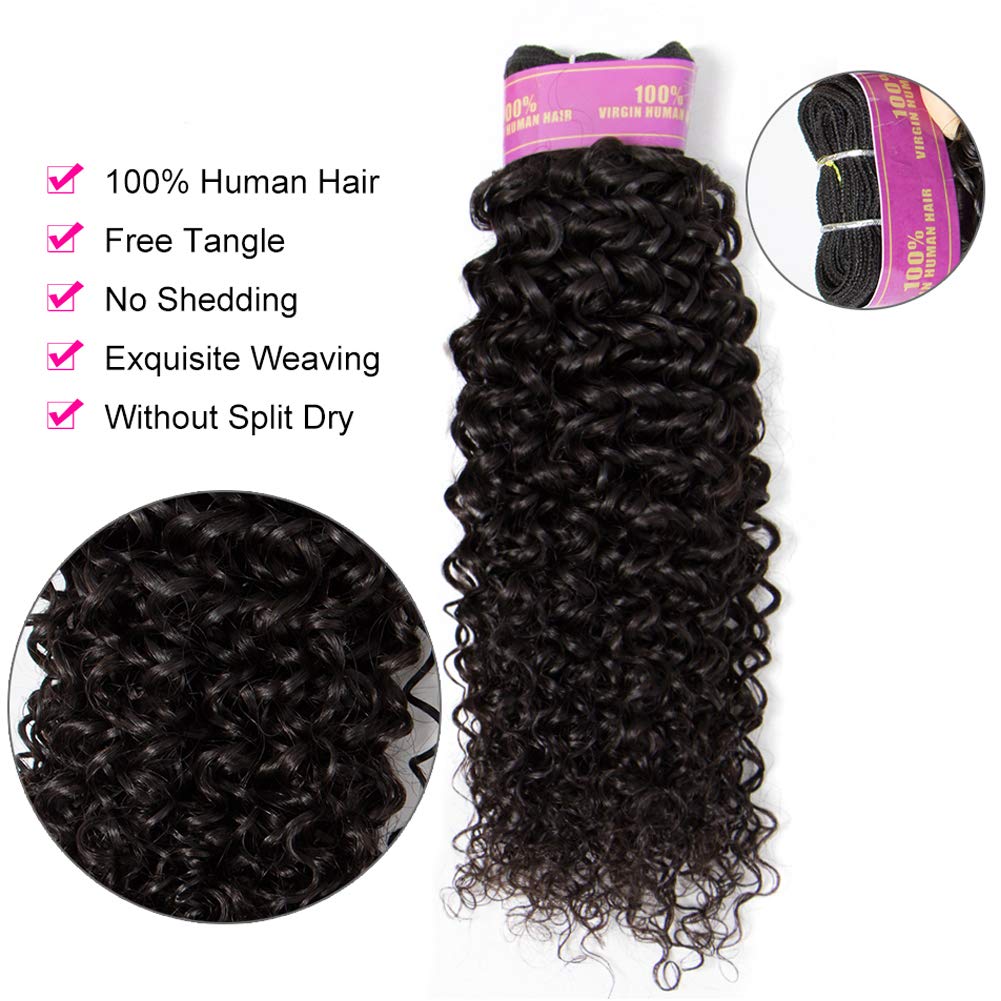 RECOOL 10A Brazilian Hair Bundles Curly Hair Products Human Hair Extensions One Piece Separately Bundle Single Bundle Hair Natural Color(1 bundle 16 inch, curly)