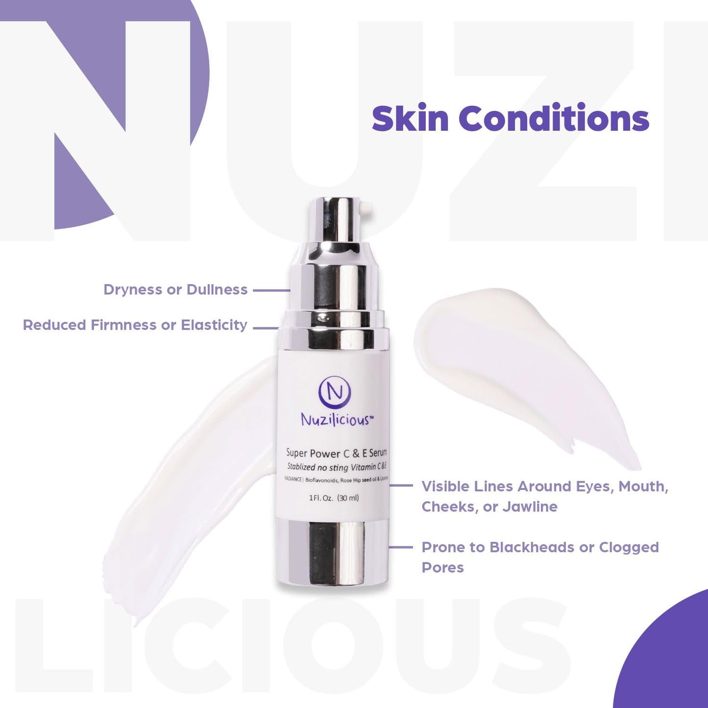 Nuzilicious Professional Grade Super C & E Serum – Vitamin C & E for Radiant, Youthful Skin, Stabilized Formula, Vegan & Cruelty-Free Glow-Up Serum, 1 oz