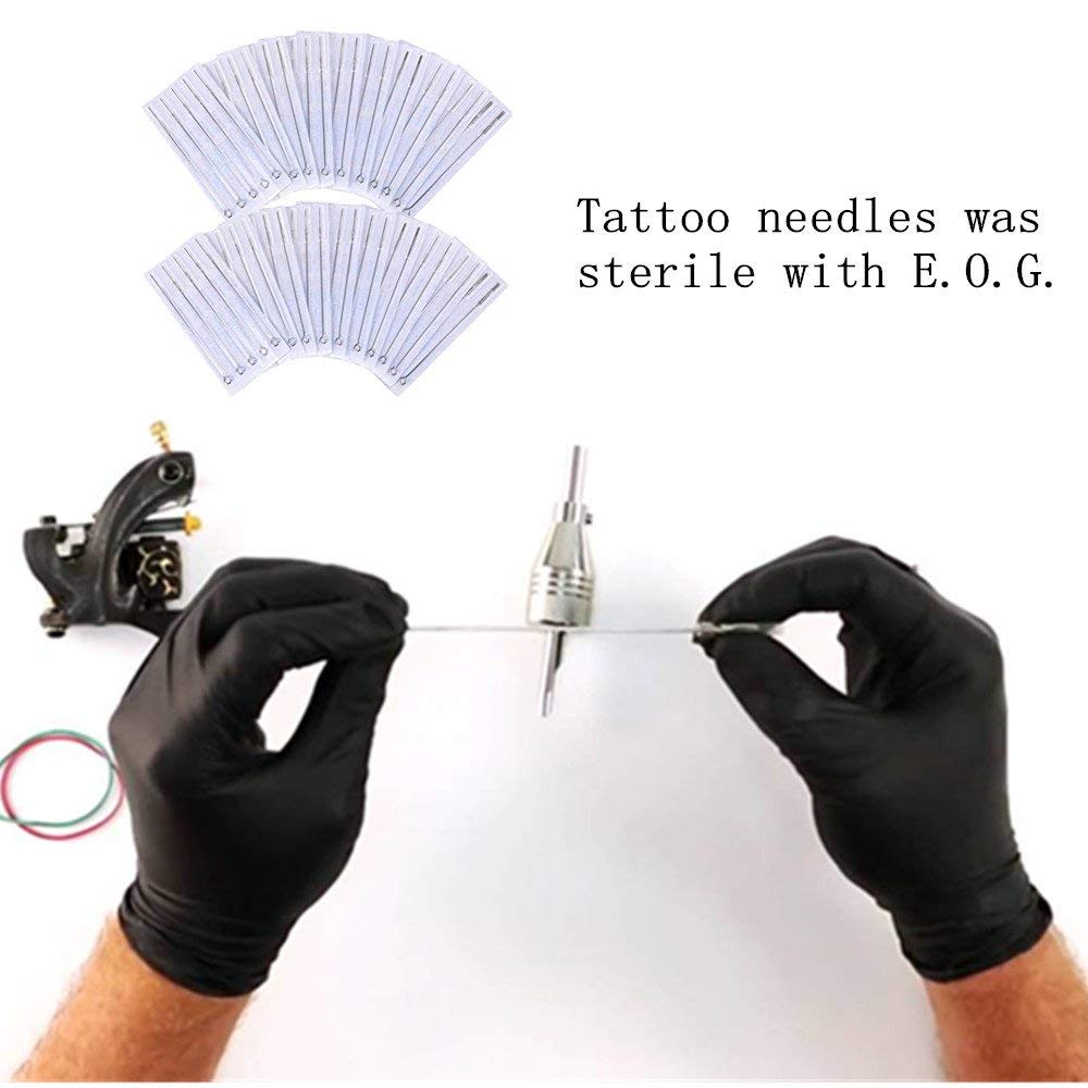 Tattoo Needles and Tips Set - Autdor 50pcs Disposable Mixed Tattoo Needles + 50pcs Assorted Sterilized Disposable Tattoo Tips, 5pcs of each 3rl 5rl 7rl 9rl 3rs 5rs 7rs 9rs 5m1 7m1 3RT 5RT 7RT 9RT 3DT