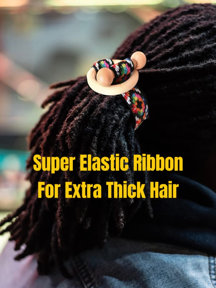 2 Pcs Toggle Hair Tie Dreadlock Accessories elastic ribbon Embedded Ponytail Holders Colorful Bohemian Style Loc Hair Accessories Long Dread Bands for Women Men (Rainbow,Yellow)
