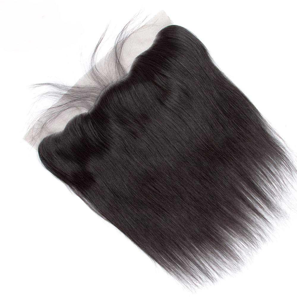 Brazilian Virgin Straight Human Hair Lace Frontal 100% Unprocessed Silky Straight lace Frontal With Baby Hair Remy Hair Ear to Ear Lace Frontal Natural Black Color (12 Inch 13x4 frontal)