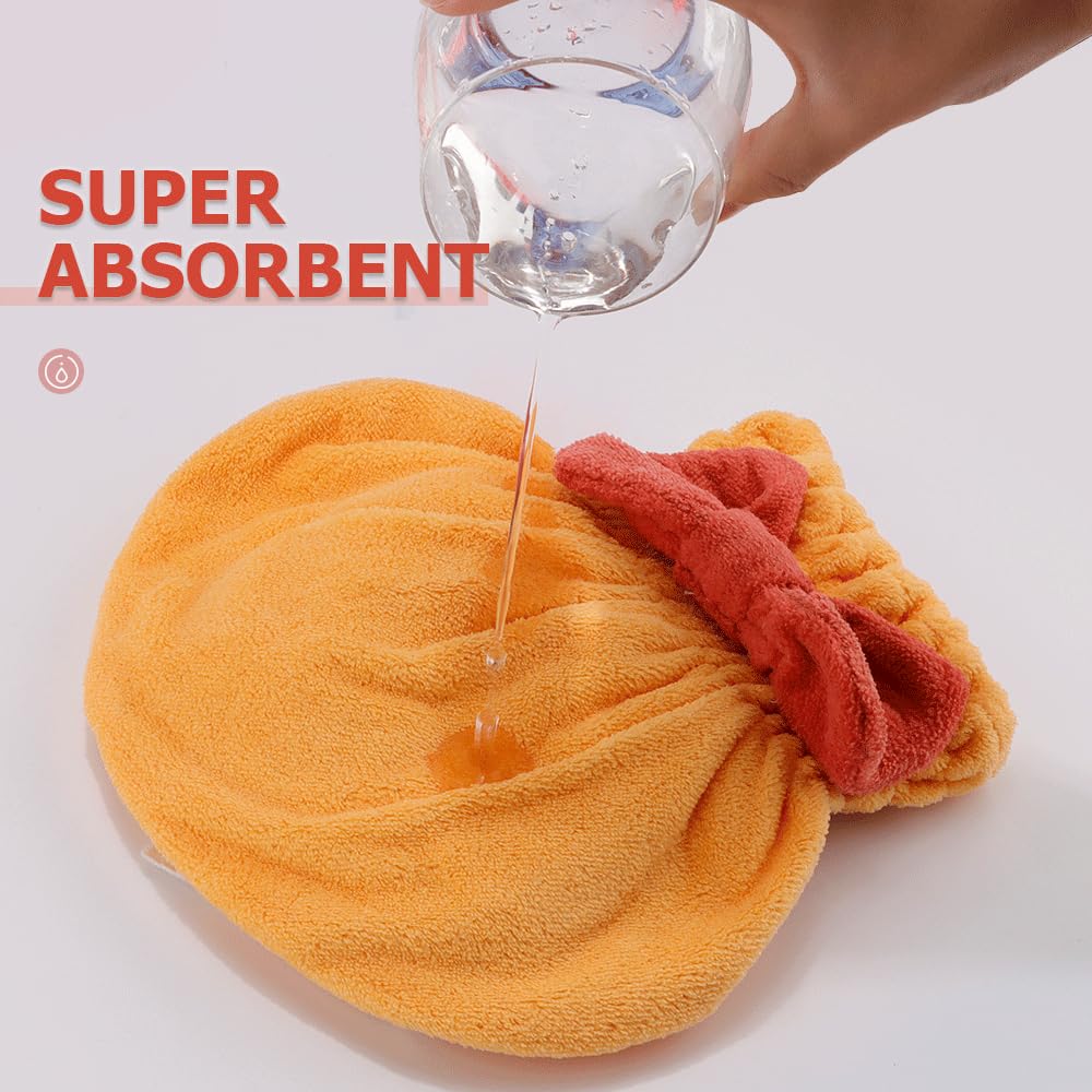 Tihebax 2Pcs Microfiber Hair Towel Wrap for Women Hair Drying Cap Hair Plopping Cap Hair Drying Towel Wrap Head Towels Wrap for Women Curly Hair (Red and Yellow)