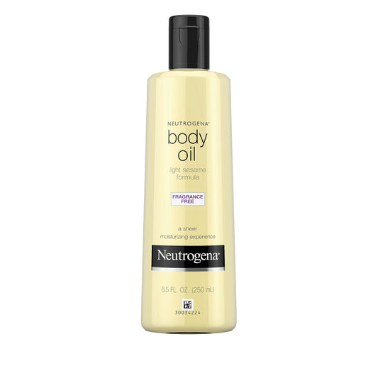 Neutrogena Body Oil, Fragrance-Free Light Sesame Oil Formula, Dry Skin Moisturizer and Hydrating Body Massage Oil for Radiant and Healthy Glow, Nourishing After Shower and Bath Oil, 8.5 FL OZ