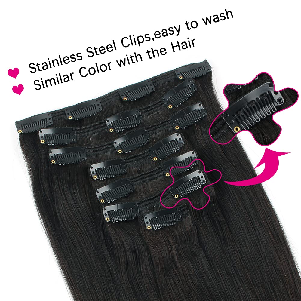 Yuniffe Yaki Straight Clip in Hair Extensions for African American Relaxed Hair Yaki Clip in Hair Extensions Human Hair for Black Women 7Pieces/Set 120 Gram 20 Inch