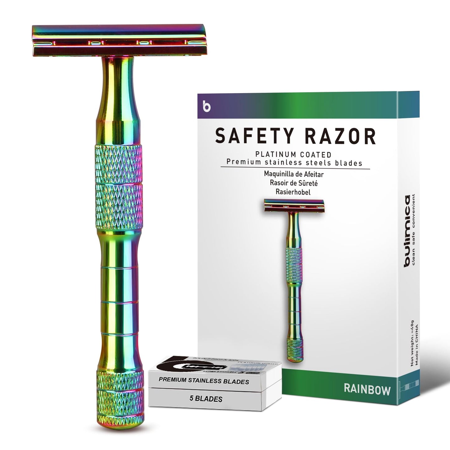 Safety Razor for Women and Men, Single Blade Razors for Men and Women, Reusable Metal Razors, with 10 Platinum Coated Safety Razor Blades, Face Razors for Men Shaving, Sustainable, Rainbow