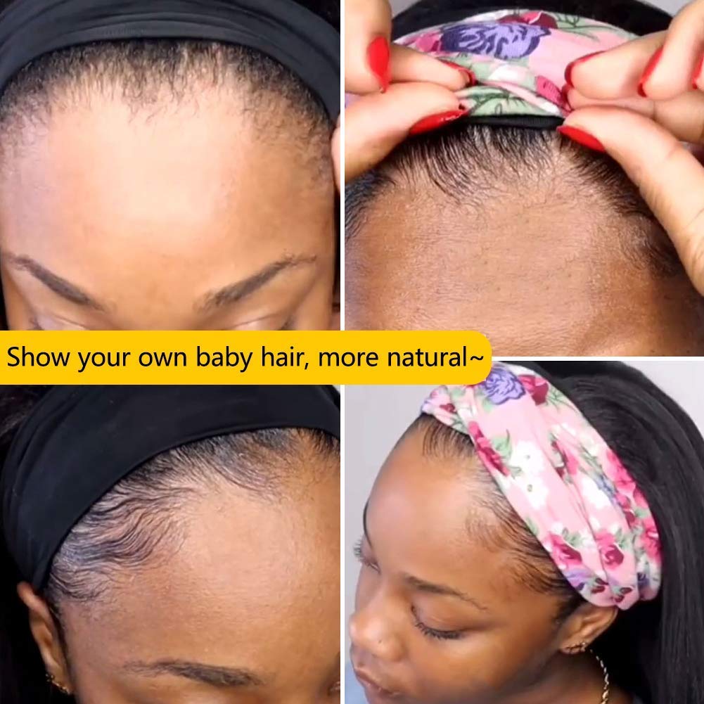 ZFY 22 Inch Deep wave Headband Wig Human Hair 180% Density Curly Glueless Wigs Human Hair Wet and Wavy Headband Wigs for Women Natural Black Color