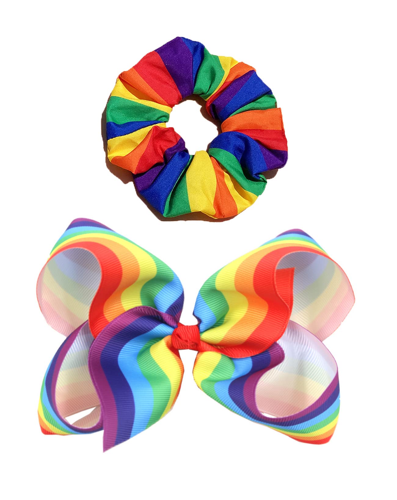 Rainbow Hair Bow with Clip Grosgrain Ribbons HairClips for Girls JB35 (2 Pcs-Set H)