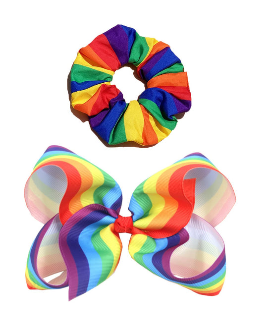 Rainbow Hair Bow with Clip Grosgrain Ribbons HairClips for Girls JB35 (2 Pcs-Set H)