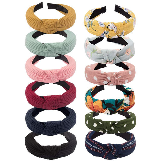 Womens Boho Headbands 12 Pack VELSCRUN Knotted Elastic Turban Bandeau Wide Hair Bands/Accessories for Washing Face