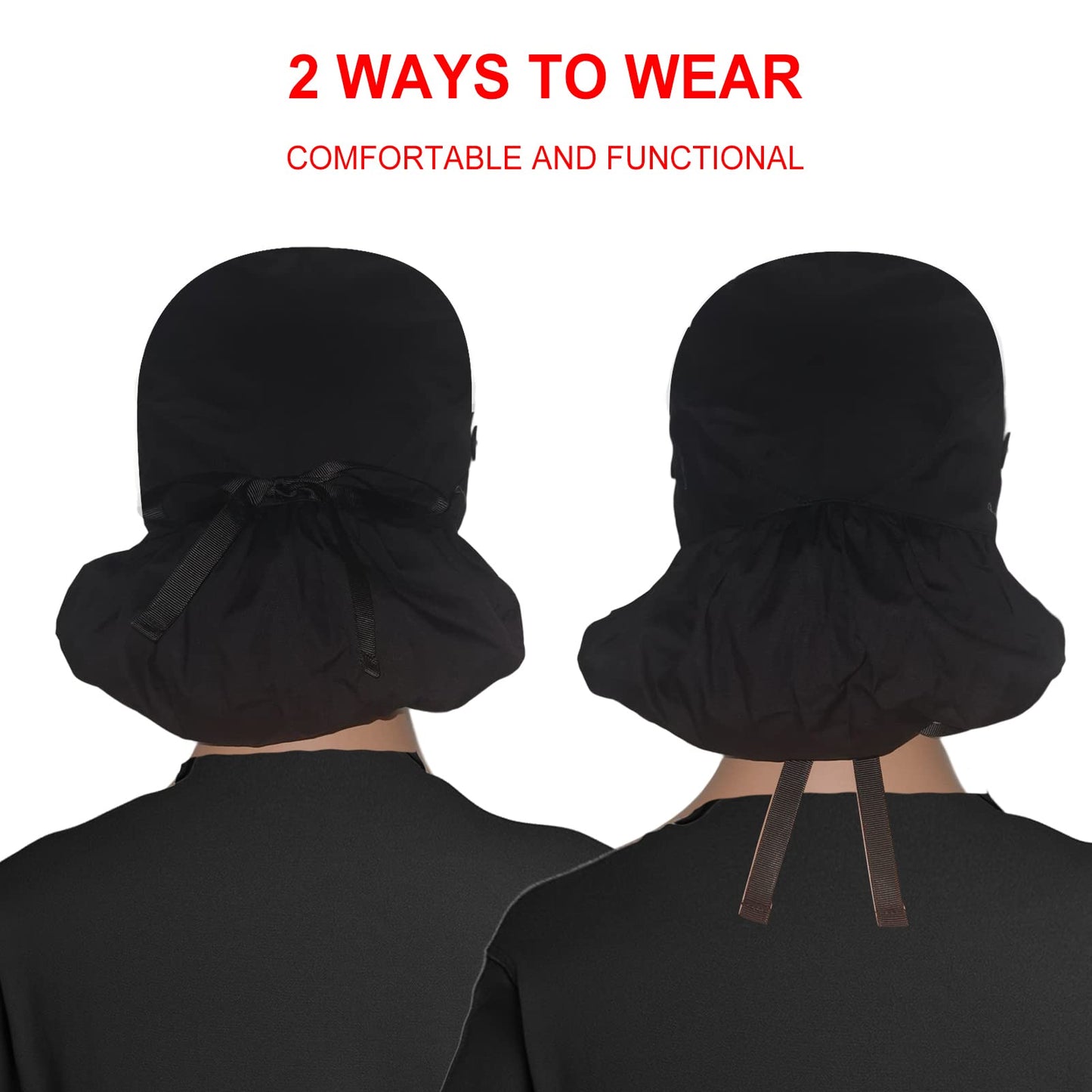 Scrub Cap with Buttons - Cotton Cap with Sweatband, Adjustable Ponytail Working Cap, Tie Back Hats for Women (Black)