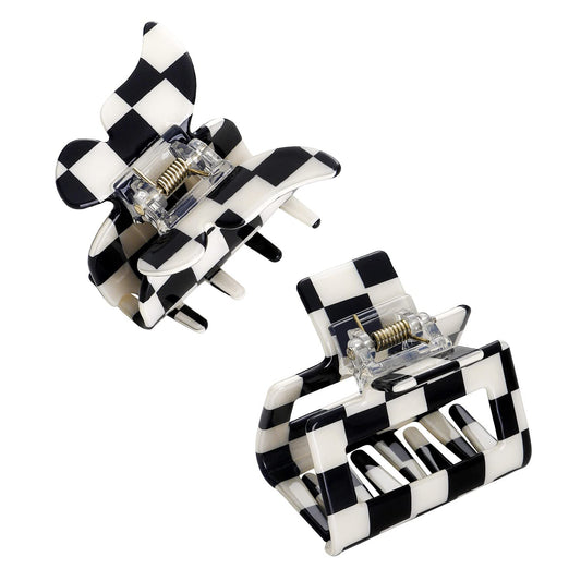 TODEROY Checker Claws Tortoise Barrettes Claw Clips for Women No-Slip Grip Lattice Design Hair Jaw Clips Clamp 80's Aesthetics Large Hair Accessories for Girls