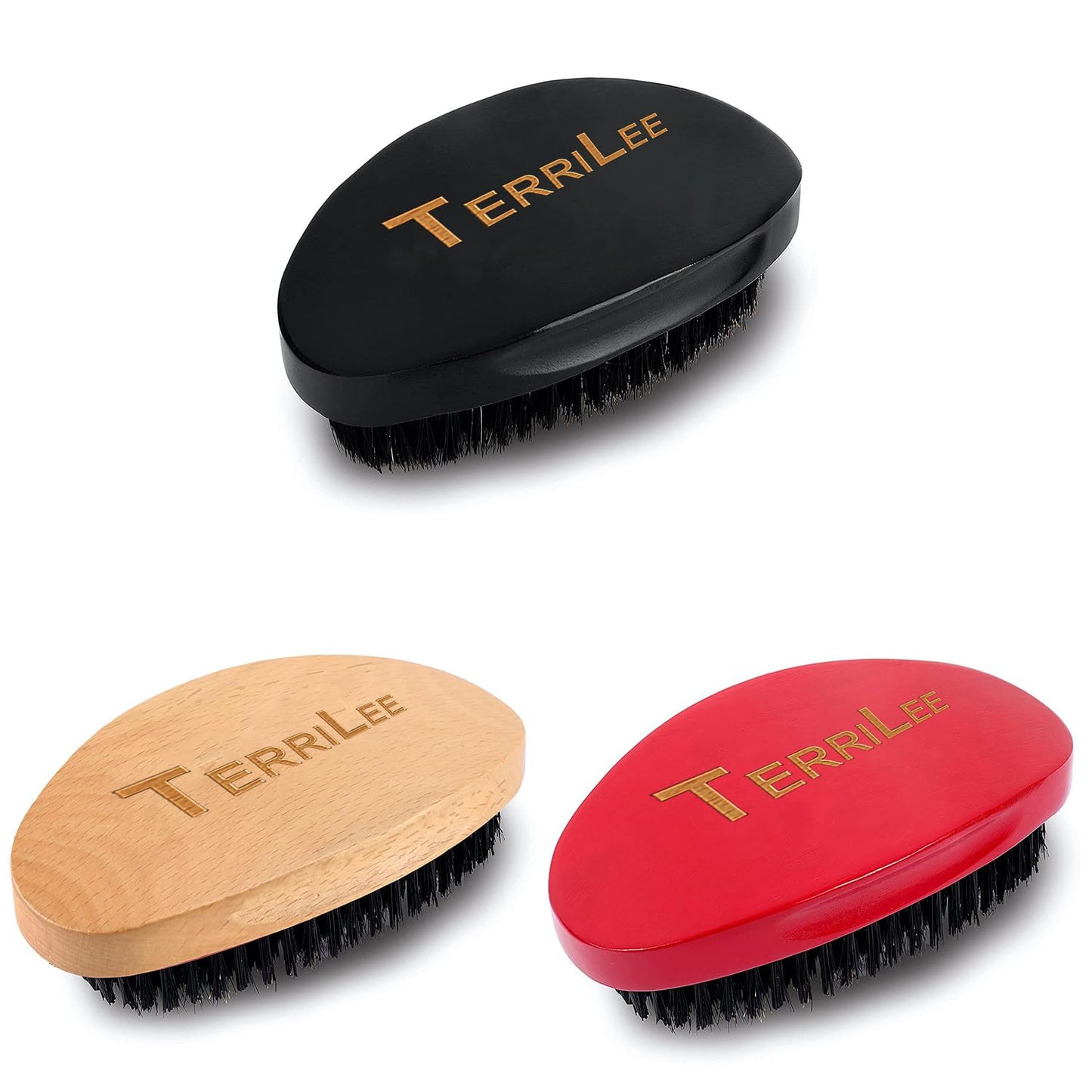 Premium Beech and Black Mix Bristle Wave Brush - Curved Medium Hard Brush for Men's Hair Styling