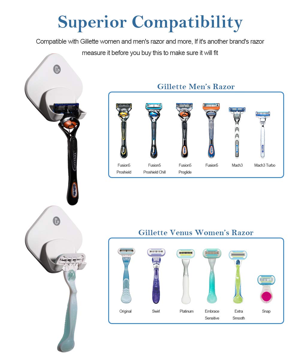 Razor Holder for Shower Wall, Shower Hook for Razor, Self Adhesive Razor Holder Hanger Stronger than Suction Cup Razor Holder, Rigid Plastic Shower Razor Holder for Men and Women, 1 Pack