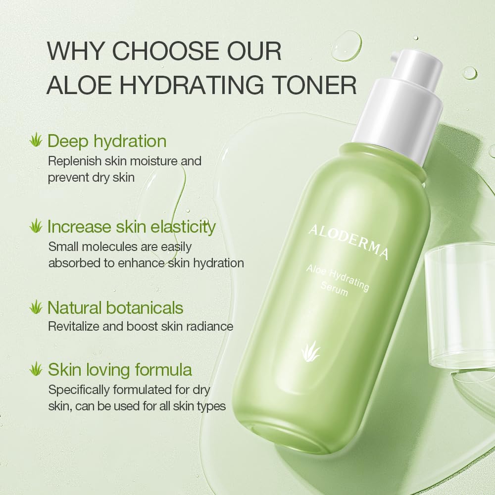 Aloderma Signature Aloe Hydrating Set - 5 Pieces - Aloe Vera Gel, Cleanser, Toner, Serum, Cream