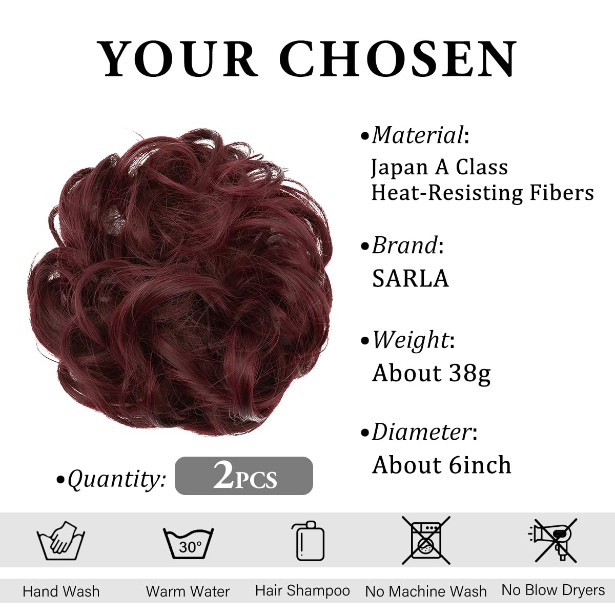 SARLA 2PCS Burgundy Messy Hair Bun Hair Pieces Wavy Curly Synthetic Updo Fake Scrunchies Ponytail Extension for Women Wine Red