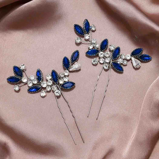Casdre Crystal Bridal Hair Pins Rhinestone Bride Wedding Hair Piece Hair Accessories for Women and Girls (Pack of 2) (A Blue)