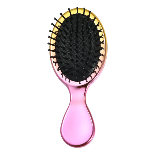 VOCOSTE Mini Travel Hair Brush, Pocket Colorful Gradient Detangler Brush for Wet and Dry Hair, Travel Small Size Paddle Brush for Women Men Gold Tone Pink