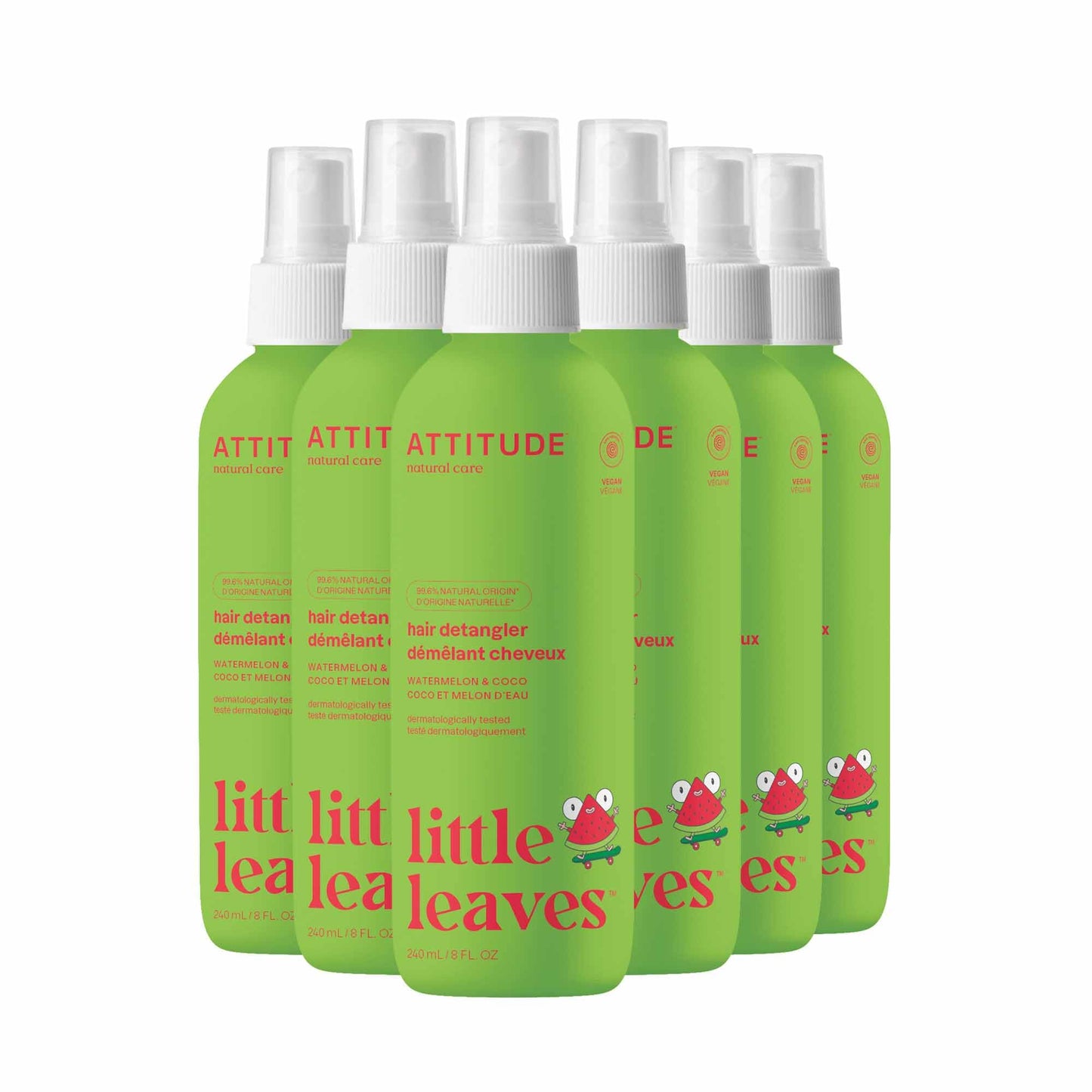 ATTITUDE Rinse-free Hair Detangler Spray for Kids, EWG Verified Leave In Product, Plant- and Mineral-Based Ingredients, Vegan, Watermelon & Coco, 8 Fl Oz (Pack of 6)